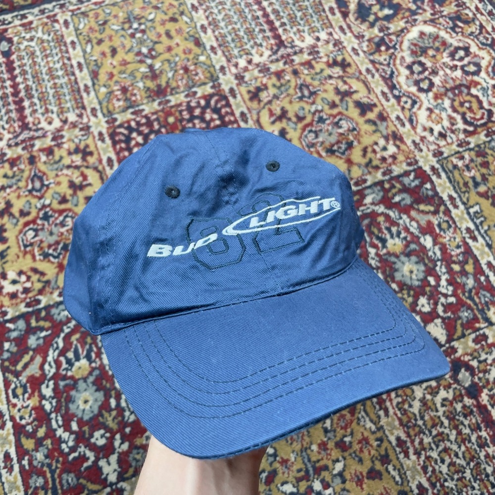 VTG 80s 90s Bud Light 82 Baseball Cap Blue Adjustable Strap Hat‎ Men's logo beer